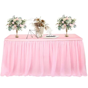 6 FT Pink Tulle Table Skirt – Table Skirt Tablecloth for Round Rectangular Ta... - Picture 1 of 7