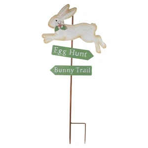 Northlight 25.5-Inch Easter Egg Hunt and Bunny Trail Metal Spring Yard Stake - Picture 1 of 6