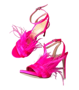 Jessica Simpson RAELIN Rosa Neón Pluma Tirantes Sandalia Tacones Talla 5 *NUEVO EN CAJA* - Imagen 1 de 7