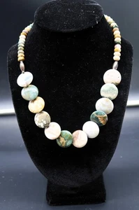 Vintage Silber verschlossen Amazonit oder Jaspis Stein Perlen Prinzessin Länge Halskette 23" - Bild 1 von 16