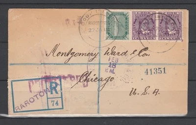 Rarotonga 1918 Registered letter to Chicago - Image 1 of 2