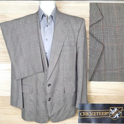 Cricketeer 2 Piece Suit Mens 46R 40X31 Gray Plaid Vintage - Image 1 of 4