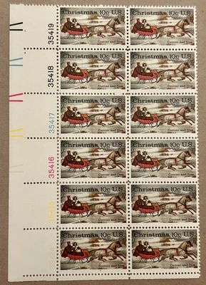 Scott #1551 Currier & Ives "Winter Road," 1974 Block 10¢ MNH/OG, VF/XF - Image 1 of 2