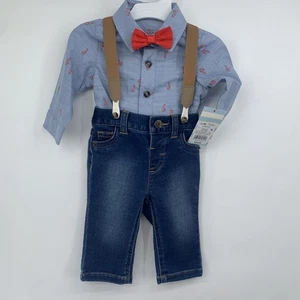 NWT Cat & Jack Baby Boys' Candy Cane 3pc Suspender Set Bow Tie 0-3months - Picture 1 of 6
