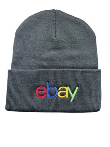Ebay Branded Embroidered Black Knit Beanie Hat Folded Toboggan Acrylic NEW - Picture 1 of 2