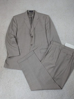 Костюм Stafford мужской 46R 38x30 желтовато-коричневый клетчатый шерстяной 2 предмета куртка брюки хаки 3 пуговицы - Изображение 1 из 4