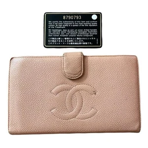 Chanel CC Pink Caviar Leather Bifold Snap Wallet Authentic - Picture 1 of 12