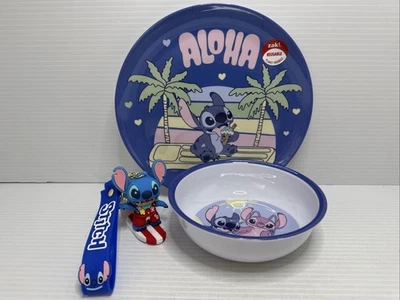 Stitch ~ Melamine Plate 20.5cm + Melamine Bowl 14cm & Surfer Stitch Keyring NEW - image 1 of 4