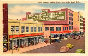 SIOUX FALLS, SOUTH DAKOTA - BUSY PHILLIPS AVENUE - VINTAGE LEINEN POSTKARTE - Bild 1 von 2