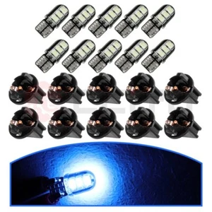 10x Ice Blue T10 Error Free LED Bulbs Instrument Cluster Dash Light W/ Socket - Picture 1 of 12
