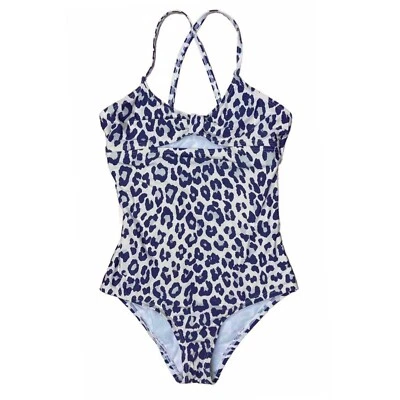 Espléndido traje de baño de una pieza para niñas talla 12 azul marino leopardo beige crema 52537 Foto 1 de 4