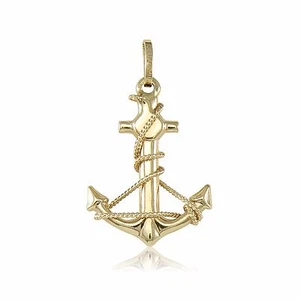 14K Yellow Gold Anchor Pendant - Mariner Nautical Rope Necklace Charm Men Women - Picture 1 of 6