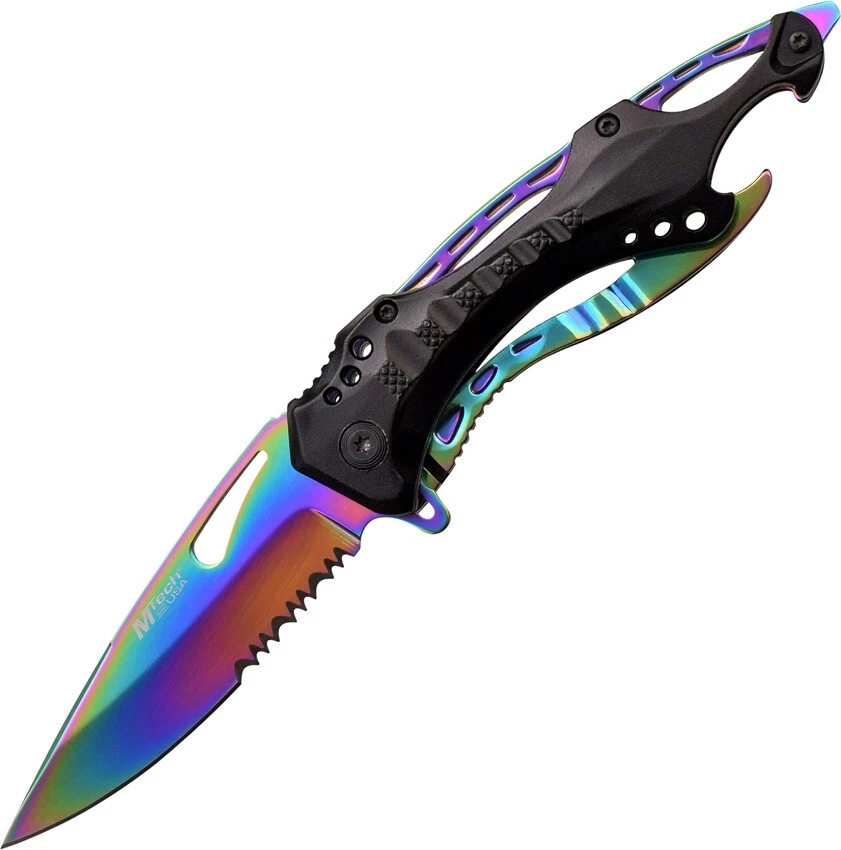 MTech Linerlock-Rainbow-Tactical Folding, schwarzer Aluminium Griff, MT-705RB