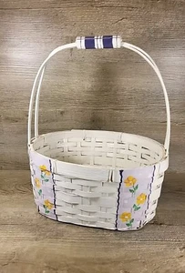 Vintage geflochtener Osterkorb weiß & lila mit gelber Blumendekoration Bauernhaus 23N - Bild 1 von 12