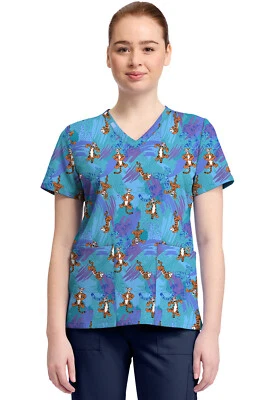 Tigger Cherokee Scrubs Tooniforms Disney Winnie The Pooh V Neck Top TF796 PHRX - Image 1 of 4