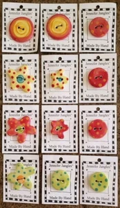 Set/12 Handmade Jennifer Jangles Ceramic Buttons - Picture 1 of 2
