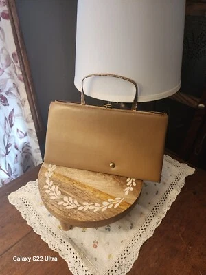 Винтажный кожаный жесткий металлический ручки застежки сумочки 10 «X 5,5» вечер износ вечеринки - Изображение 1 из 2