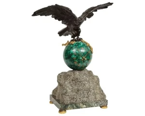 Patriotic American Patinated Bronze Eagle and Malachite Clock Granite Base 1889 - Picture 1 of 13