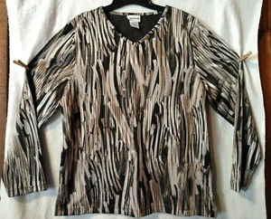 Top donna Bon Worth M nero marrone a righe elasticizzato maniche lunghe scollo a V lucido nuovo senza etichette - Foto 1 di 6