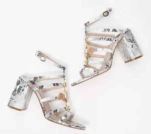 Louise et Cie Leather Strappy Block Heeled Sandals - Leeba-Black/White Snake 9.5 - Picture 1 of 6