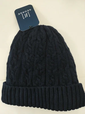George Insulated Fleece Lined Cable Beanie  Hat One Size Navy Blue - Image 1 of 4