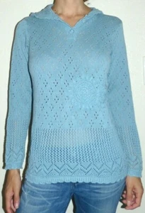 New w/ Tag Women's Small April Cornell Devon Blue Crochet Knit Hooded Sweater - Picture 1 of 9