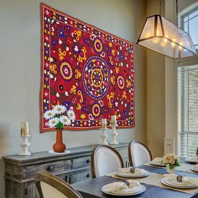Indian Cotton Suzani Wall Hanging Tapestry Wall Art Decoration 5.6 X 7.3 ft - Image 1 of 4