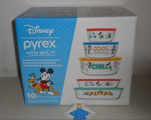 10 PIECE PYREX MICKEY MOUSE DECORATED GLASS FOOD STORAGE SET BOWLS LIDS - Picture 1 of 1