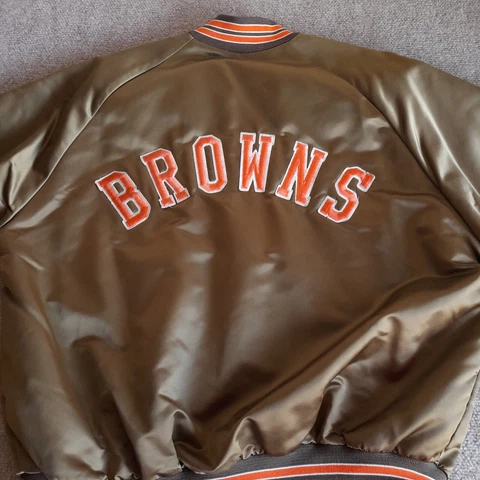 Vintage Cleveland Browns Snap Button Satin Jacket M NFL Apparel Bomber Men Cover