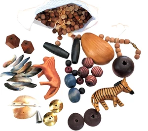 300+ CUENTAS DE MADERA varios tamaños, formas y tonos_incluye animales tallados + piezas excelentes_bonitas - Imagen 1 de 14