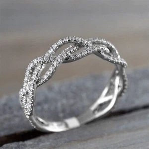 Luxury Women Round Cut Moissanite Wedding Rings 925 Silver Jewelry - Picture 1 of 2
