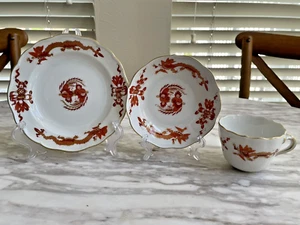 Meissen Red Court Dragon Trio set Demitasse Cup & Saucer & Plate EUC 1st Qt - Picture 1 of 12