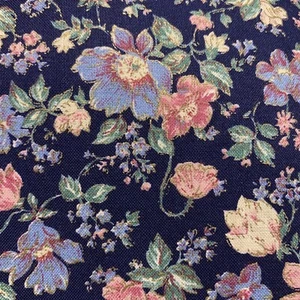 Vtg Floral Fabric By Peter Pan Fabrics Pink Blue Off White Navy Metallic 2+Yards - Picture 1 of 20