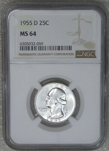 1955-D Washington Quarter NGC MS64 Frosty White PQ New Holder #C84Z - Picture 1 of 4
