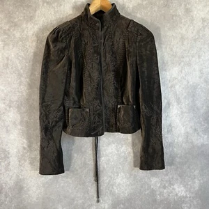 Velvet Floral Embroidered Corset Back Jacket Small Dark Brown Goth *See Descrip* - Picture 1 of 12