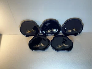 5er Set Japanische Deko Teller Kraniche Kobaltblau Handbemalt mit Gold - Bild 1 von 6