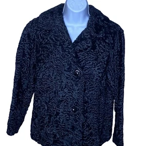 Vintage Perser lockiges Lamm Damen kleiner Schaukelmantel schwarz runde Knöpfe kurz 50er Jahre - Bild 1 von 8