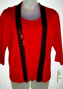 NWT $54 ELEMENTZ/MACYS Red FAUX 2 Piece SEQUINED Shell/Jacket Sweater L - Picture 1 of 2