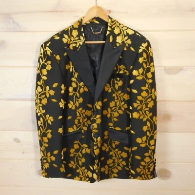 Barabas Men's Slim Fit 40 R/M Tuxedo Jacket NWT Floral Leaf Black Gold Party - Image 1 of 4