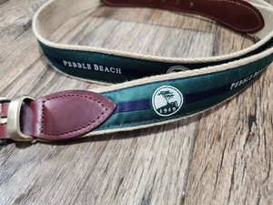 YRI Pebble Beach Golf Gürtel Herren 42/105 Blau Leder Canvas Messingschnalle USA - Bild 1 von 11
