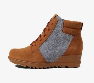 SOREL NWOB Evie Ankle Lace up Wedge Booties Brown Gray Suede Size 10.5 - Picture 1 of 9