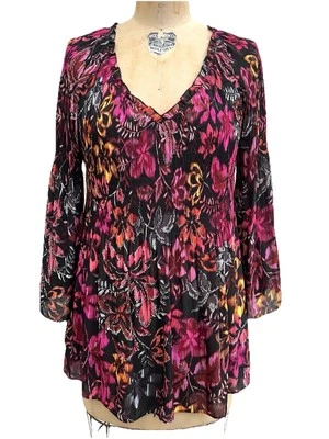 Top túnica floral multicolor SPENSE campesino arrugado conjunto pliegues manga campana XL Foto 1 de 4