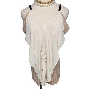 Yigal Azrouël 100% silk layered tie waist tank blouse tan white size 6 small - Picture 1 of 6