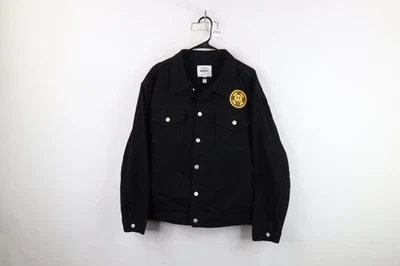 WESC Streetwear Mens Large Hardcore Happiness Smiley Face Denim Trucker Jacket - Image 1 of 4