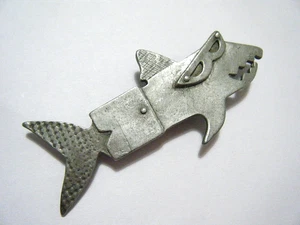 Vintage 80s Mystique Funny Shark in Swim Pants & Glasses Brooch Pin Steampunk - Picture 1 of 4
