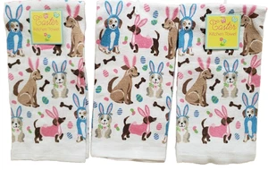 Set of 3 Same Printed Kitchen Towels (15"x25") EASTER, DOGS IN BUNNY EARS, MI - Picture 1 of 8