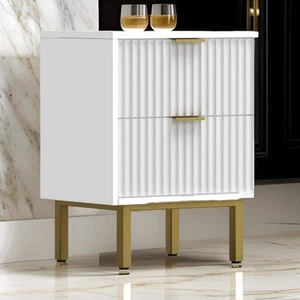 Benjara 20 in. White and Gold 2 Drawer Mahogany Wood Nightstand - Picture 1 of 8