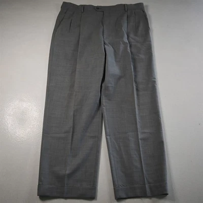 Hart Schaffner Marx 36x30 Gray Wool Pleated Cuffed Comfort Plus Dress Mens Pants - Image 1 of 4