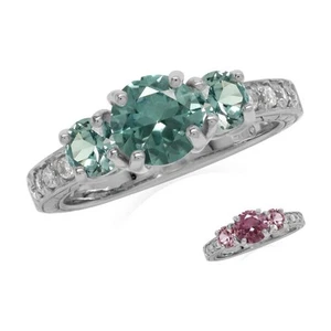 3-Stone Color Change Alexandrite 925 Sterling Silver Anniversary Ring for Women - Picture 1 of 1