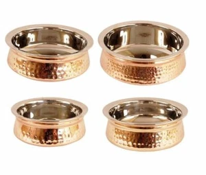 Indian Steel Copper Handi For Serving Dishes Tableware Bowl Serveware 300 ML4set - Picture 1 of 5